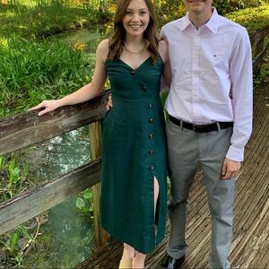 Forest Green Midi Dress with Slit